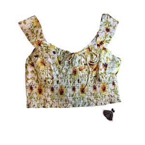 "Retro Stage" floral crop‎ sweetheart top NWT